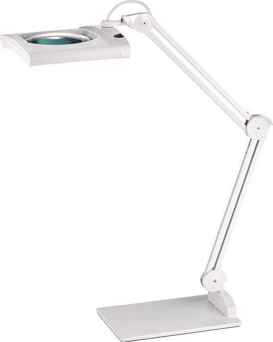LED-Lupenleuchte Glaslinse 190,5mm (7,5?) Standfuß weiß Abdeck.,eckiger Kopf…