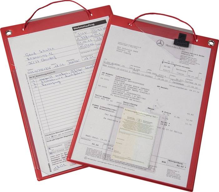 Auftragstasche m.Klettverschluss u.2 Fächer DIN A4 rot VE=10 St.