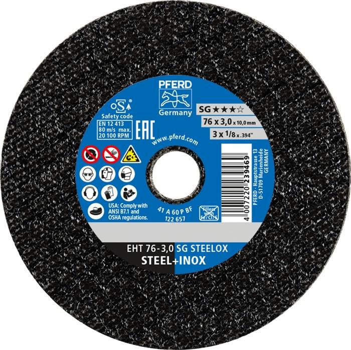 Trennscheibe STEELOX D.76mm Scheibenstärke 3mm ger.Korund Bohr.10mm PFERD
