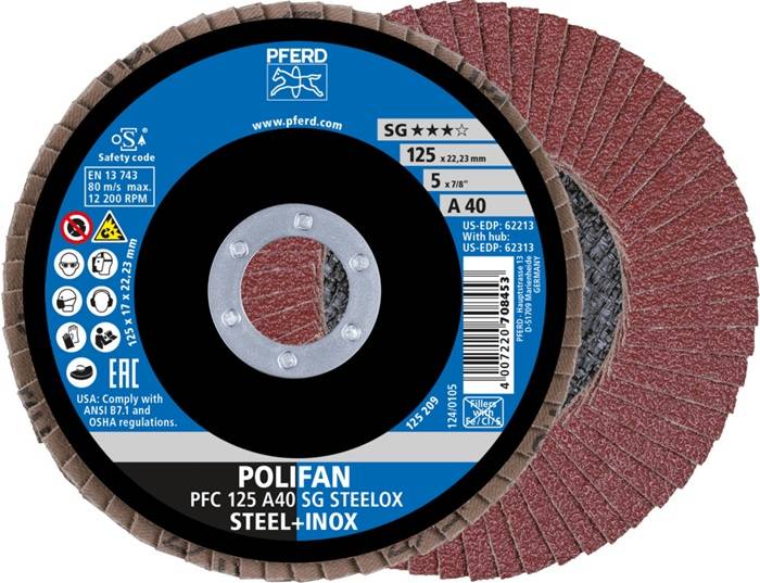 Fächerscheibe POLIFAN A SG STEELOX D.125mm K.40 kon.INOX NK PFERD