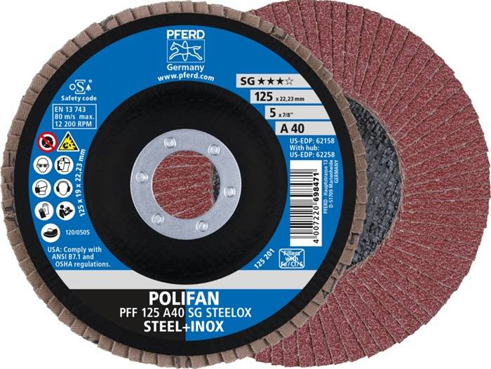 Fächerscheibe POLIFAN A SG STEELOX D.125mm K.A-40 fl.INOX NK