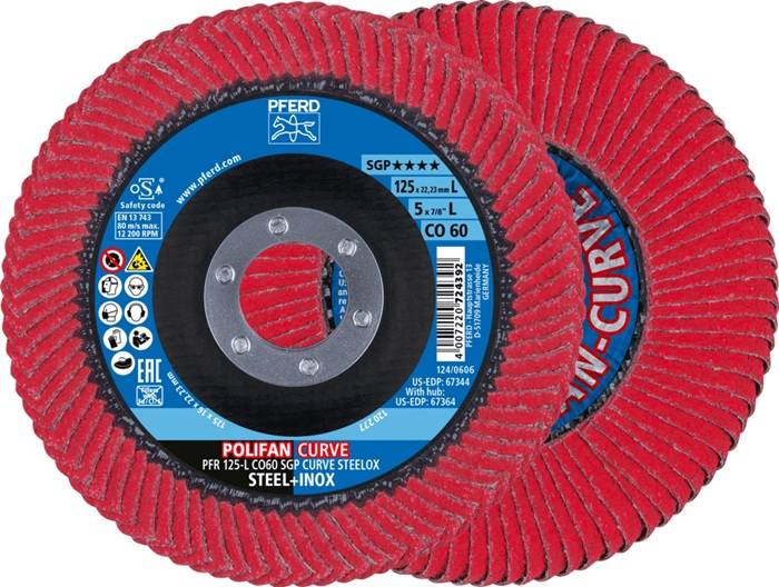 Fächerscheibe POLIFAN CO SGP CURVE STEELOX D.125mm K.60 kon.INOX/Stahl L PFERD