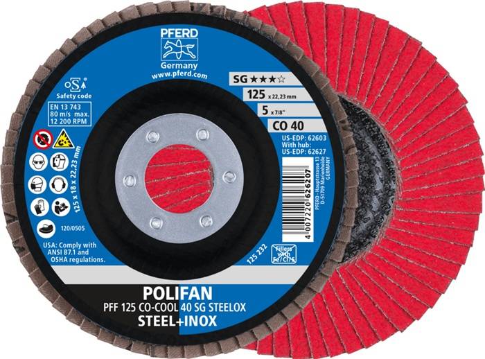 Fächerscheibe POLIFAN CO-COOL SG STEELOX D.125mm K.40 fl.INOX CO