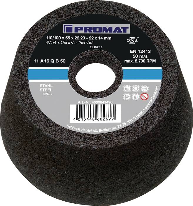 Schleiftopf A16Q 110/100mm STA u.Stahlguss 16 Bohr.22,23mm PROMAT