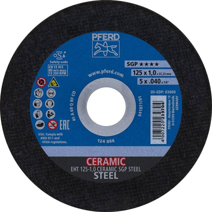 Trennscheibe Ceramic SGP Steel D125x1mm ger.STA Bohr.22,23mm PFERD