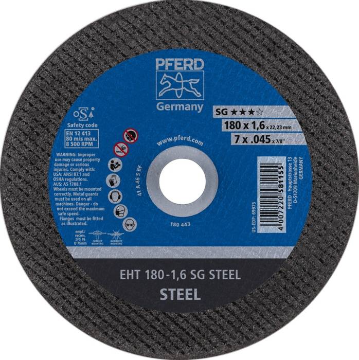 Trennscheibe SG STEEL D180x1,6mm ger.STA Bohr.22,23mm PFERD