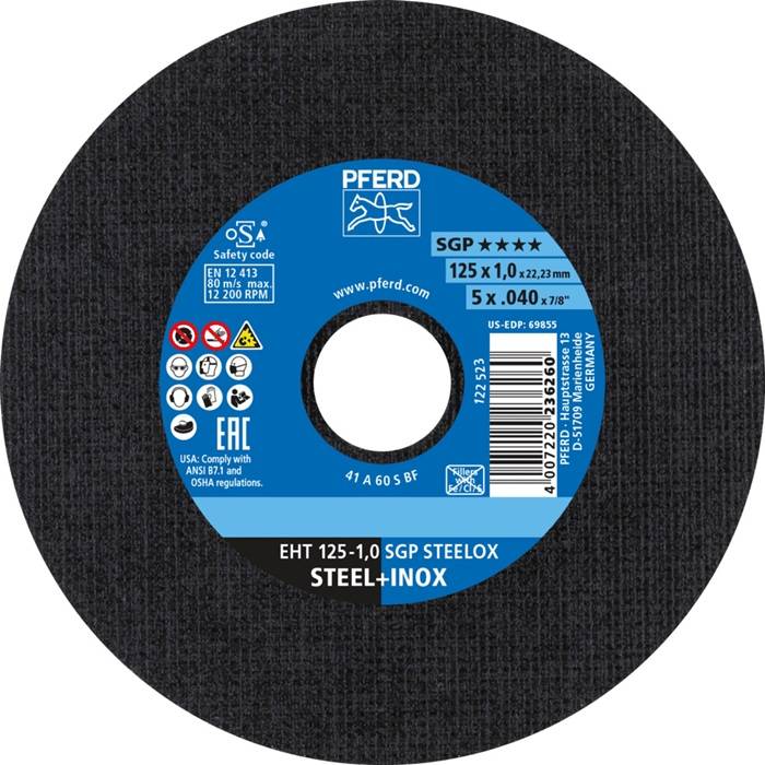 Trennscheibe SGP STEELOX D125x1mm ger.INOX Bohr.22,23mm PFERD