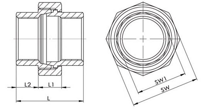 Verschraubung I/I fl.NPS=1 1/2 Zoll L 56mm L1=19mm L2=18,5mm SPRINGER