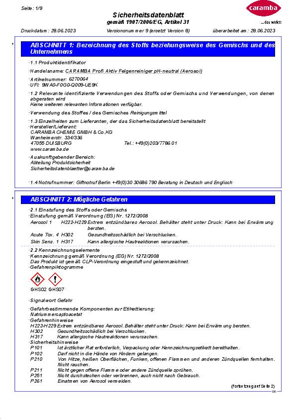 Felgenreiniger Aktiv 500 ml Spraydose CARAMBA