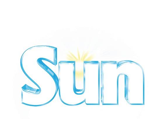 Das Bild zeigt das Wort 'Sonne' in einer glänzenden blauen Schrift mit einem gelben Sonneneruptionshintergrund hinter dem Buchstaben 'o'.