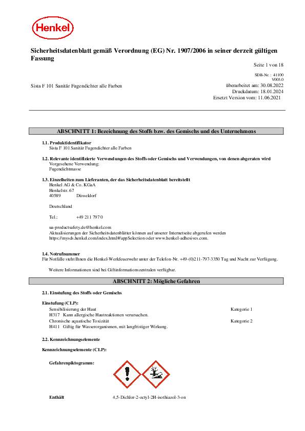 Sanitärsilikon F101 manhattan 300 ml Kartusche SISTA