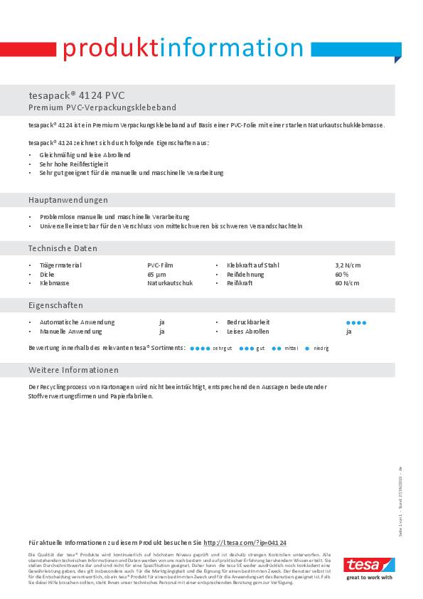 Verpackungsklebeband PVC tesapack® 4124 chamois L.66m B.50mm Rl.TESA