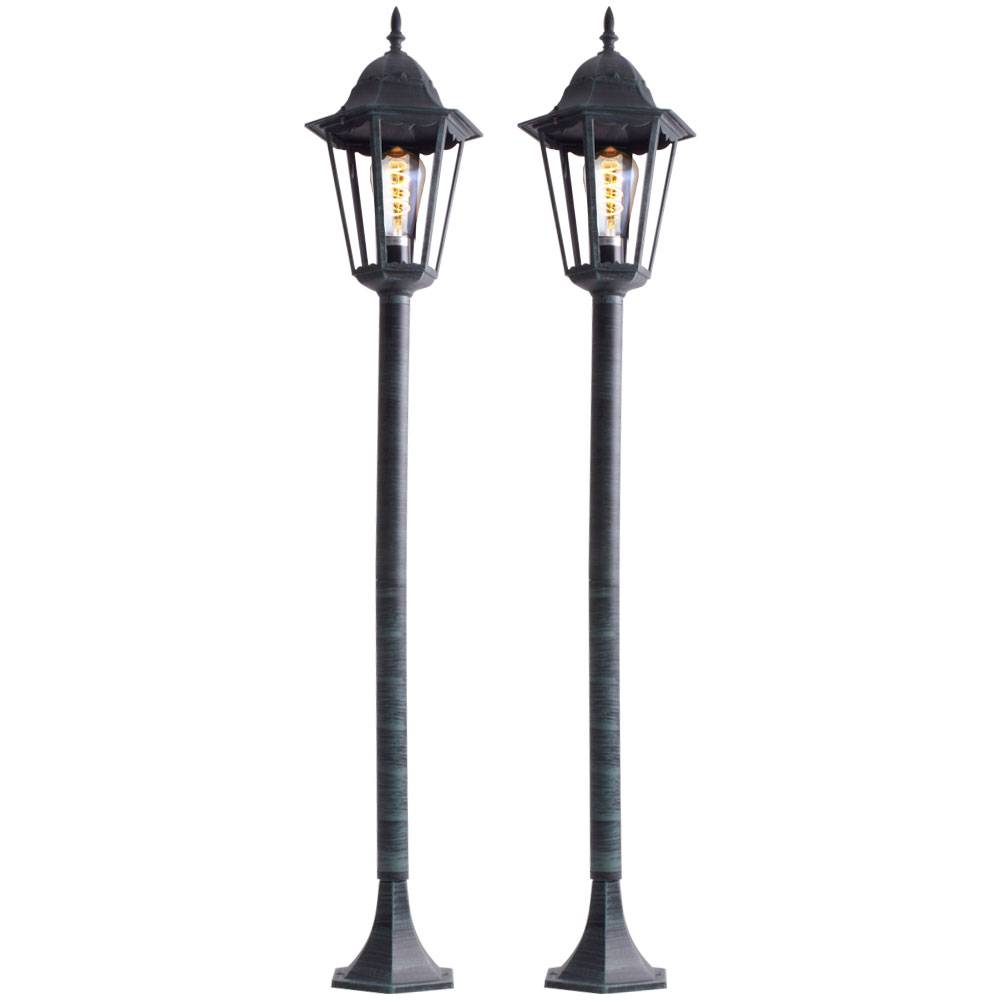 2er Set Außen Steh Leuchten Stand Lampen Laterne Garten Hof ALU Glas Beleuchtung