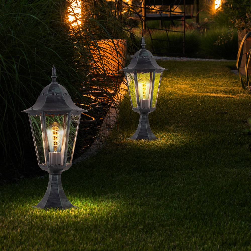 Rustikale Steh Leuchte Außen Beleuchtung ALU IP44 Sockel Lampe Laterne