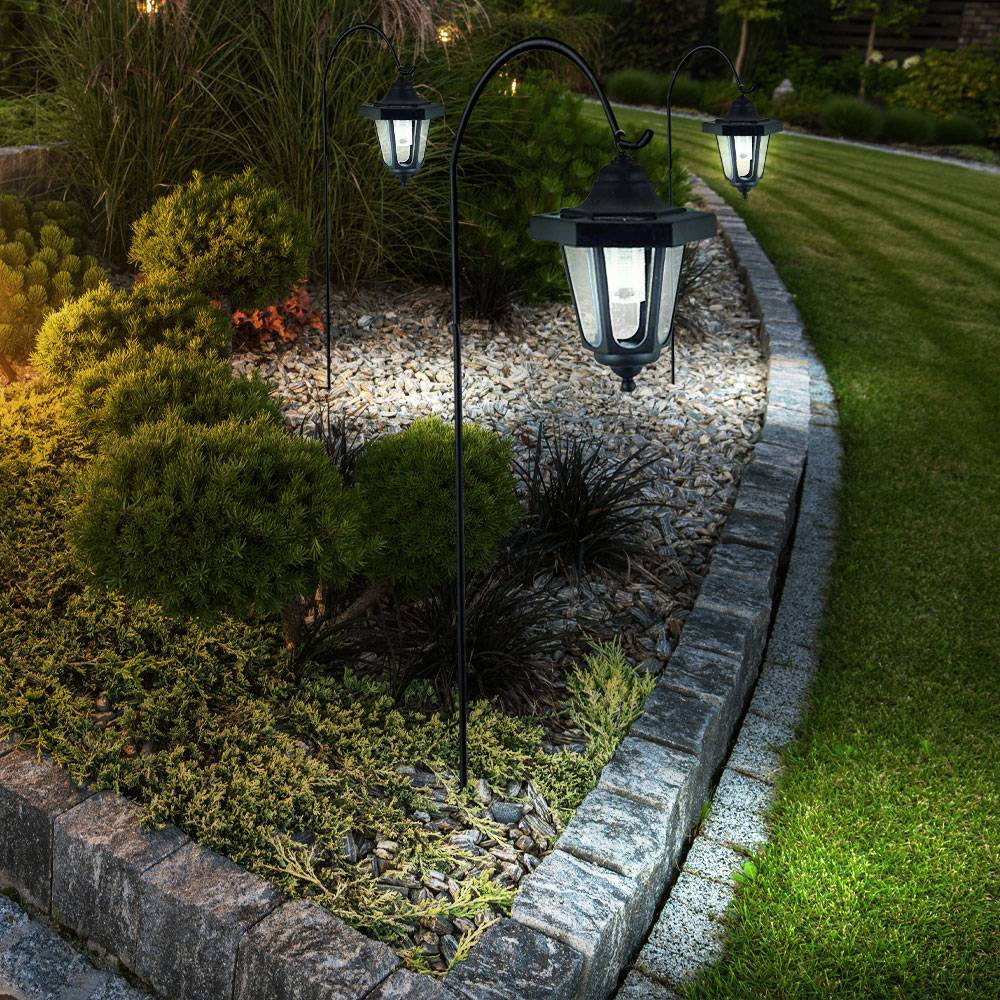 Design 3er Set LED Solar Steck Laternen Hof Terrassen Leuchten IP44 Außen Lampen