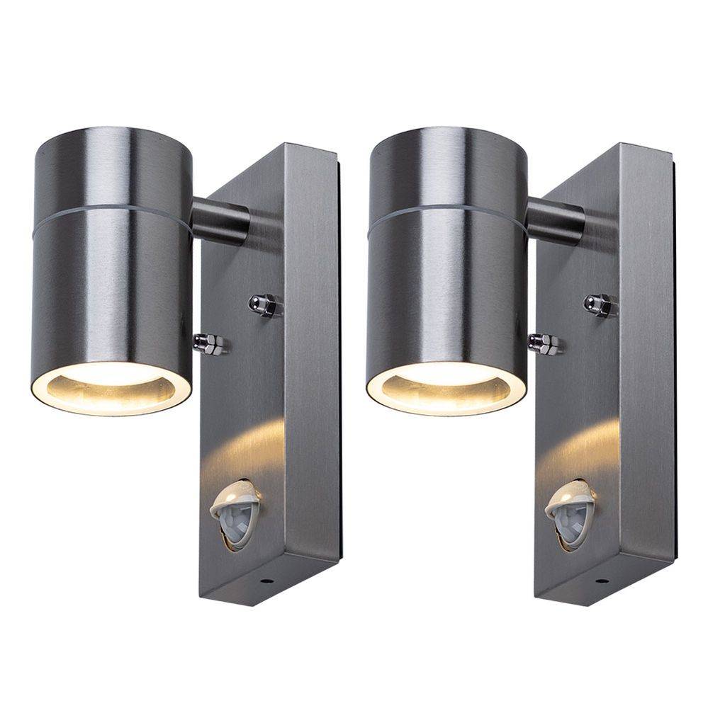 Wandleuchte Bewegungsmelder Wandlampe Edelstahl Glas Fassadenleuchte, Fernbedienung dimmbar, RGB LED 3,5W 290Lm warmweiß, DxHxT 6,7x16,3x11 cm, 2er