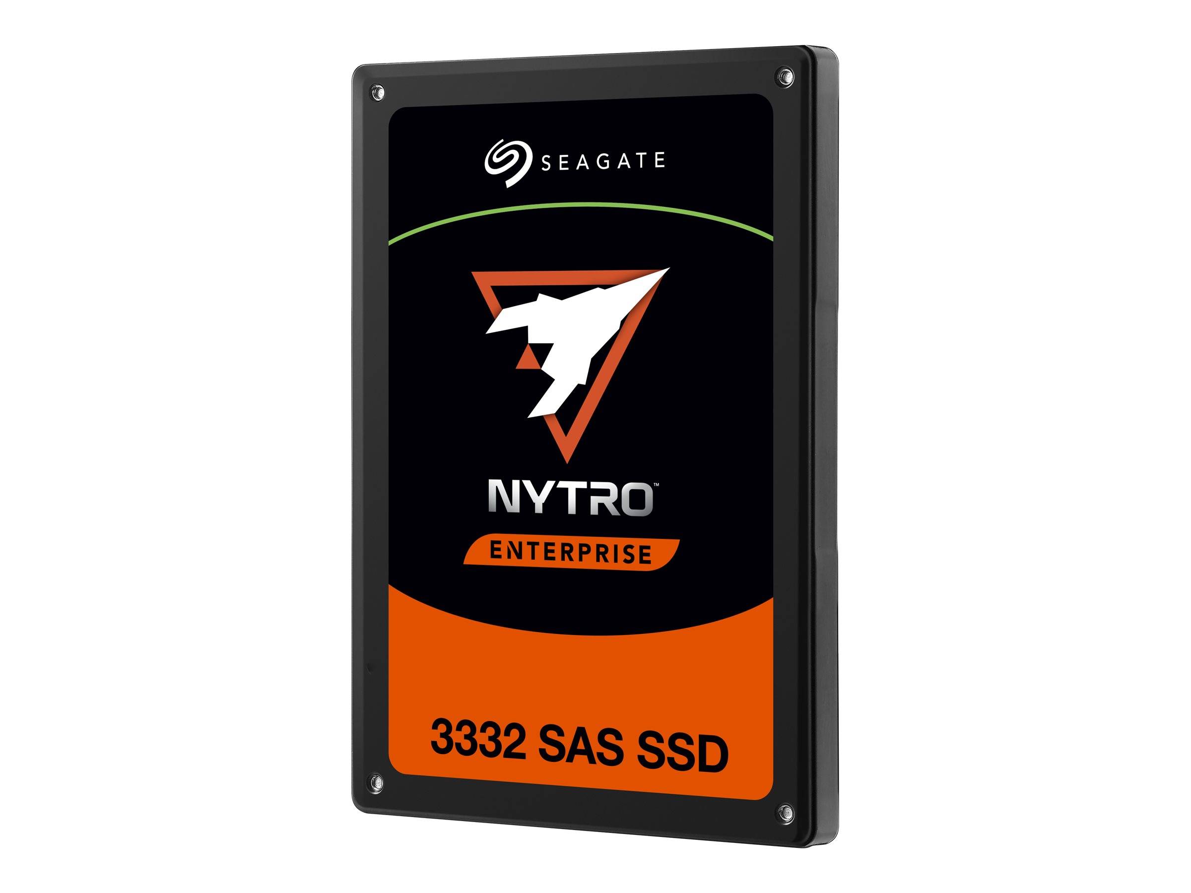 Seagate Nytro Enterprise 3332 SAS SSD-Laufwerk, frontal auf weißem Hintergrund abgebildet.
