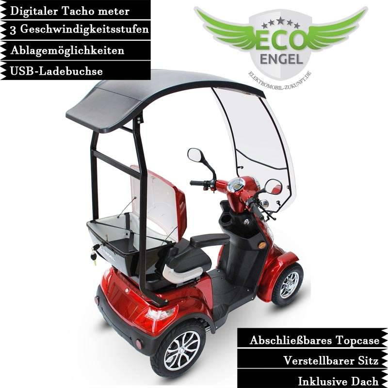 ECO ENGEL 510 Rot E-Scooter 4 Räder 25 km/h mit Dach Seniorenmobil
