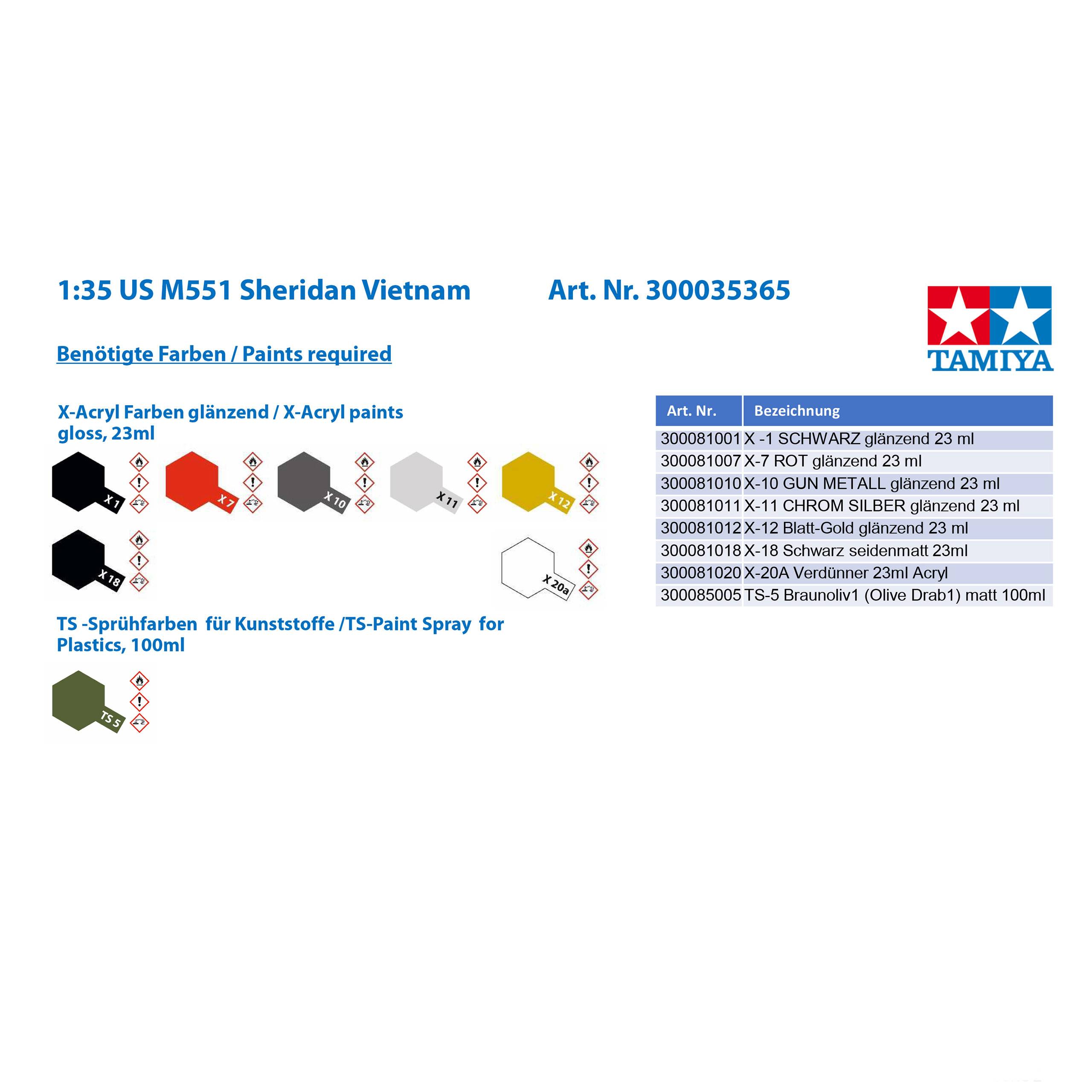 Tamiya 1:35 M551 Sheridan 300035365 Modellbausatz Panzer