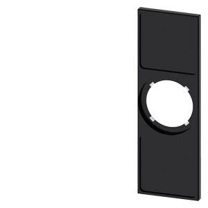 Schwarze rechteckige Wandplatte mit kreisförmiger Mittelöffnung und leeren Paneelen oben und unten.