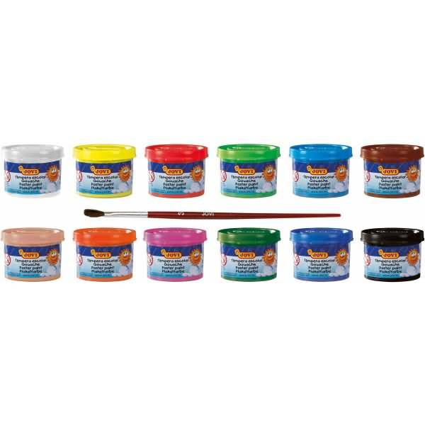 Plakatfarbe / Tempera Set Schule VE=12 Farben a 35ml + Pinsel
