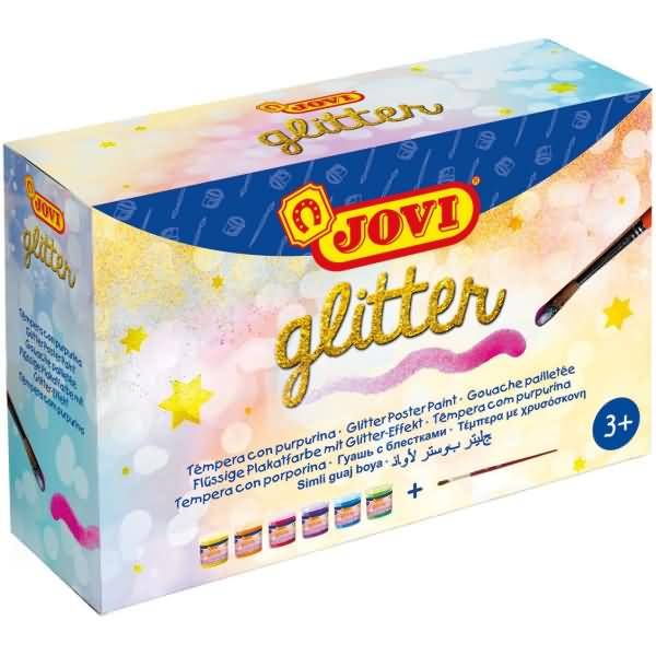 Plakatfarbe Glitter Tempera Set VE=6 Dosen a 55ml + Pinsel