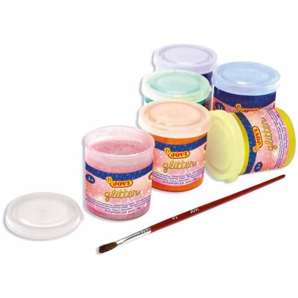 Plakatfarbe Glitter Tempera Set VE=6 Dosen a 55ml + Pinsel