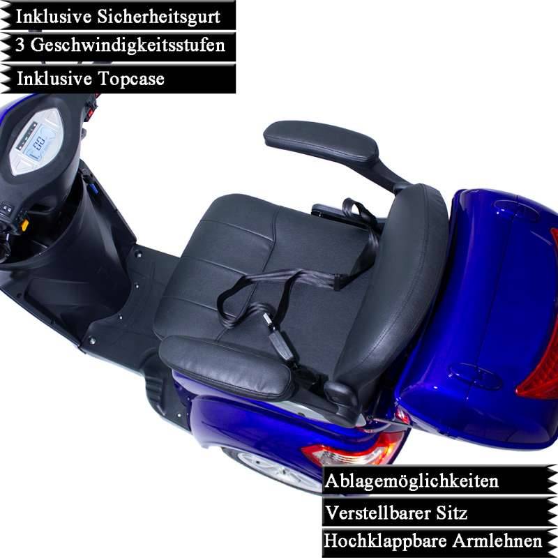 ECO ENGEL 501 Blau Elektro Dreirad 25 km/h mit 30 Ah Li-Io Akku, HERAUSNEHMBAR Seniorenmobil