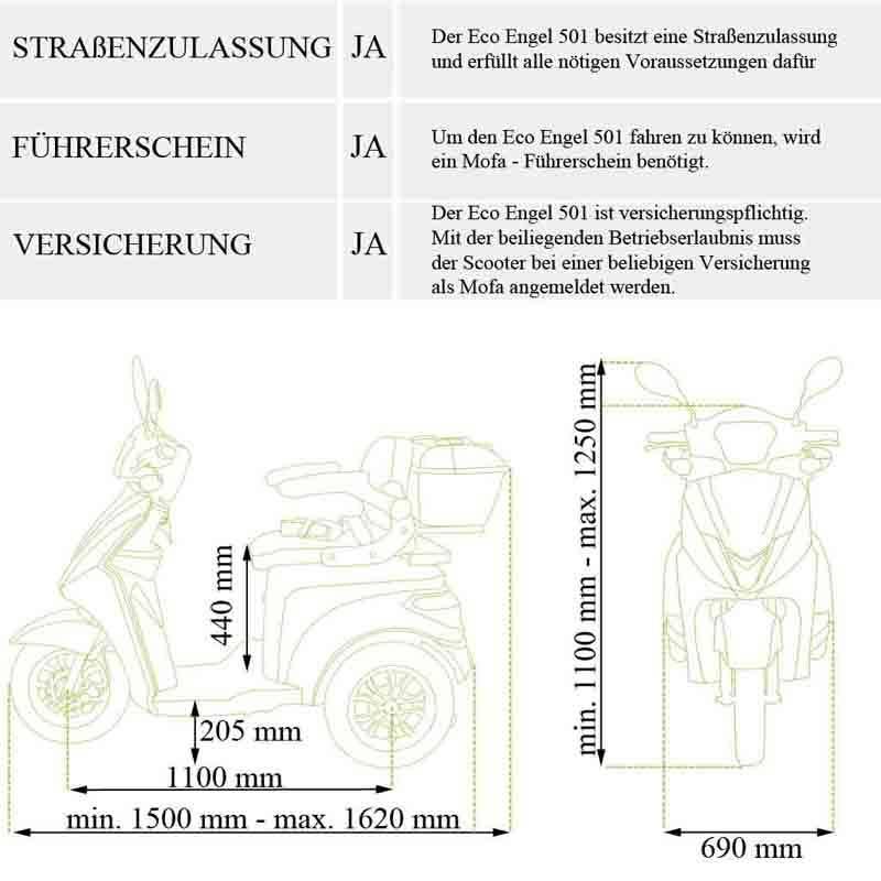 ECO ENGEL 501 Rot Elektro Dreirad mit 30 Ah Li-Io Akku, 25 km/h HERAUSNEHMBAR Seniorenmobil