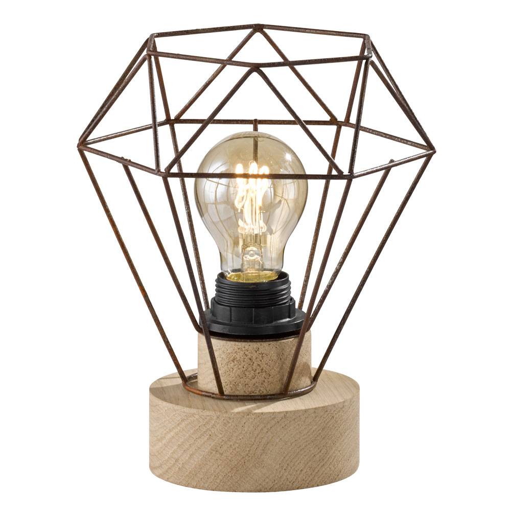 Tischlampe Wohnzimmer Holzlampe Tischleuchte Schlafzimmerlampe Käfig Holz E27, Fernbedienung dimmbar, Metall rost, 1x RGB LED 9W 806Lm, DxH 19x22,5