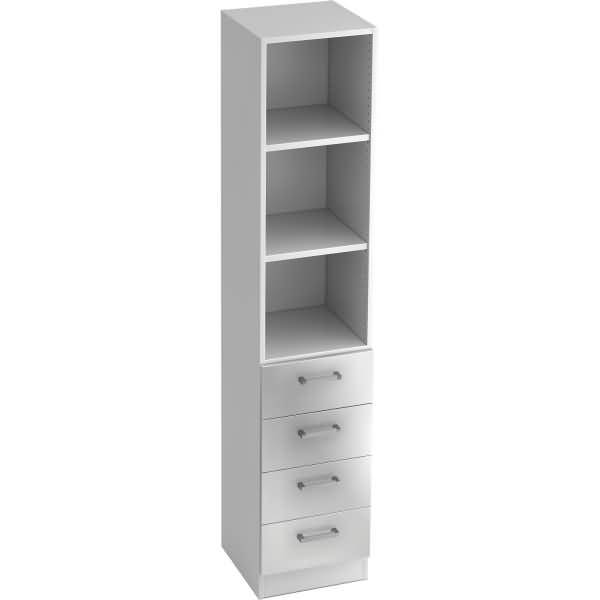 Regal 5 OH 40,6x42x200,4cm 4 Schübe Sockelblende Griff CE Weiß/Silber