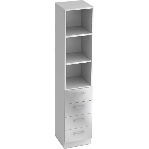 Regal 5 OH 40,6x42x200,4cm 4 Schübe Sockelblende Griff RE Weiß/Silber