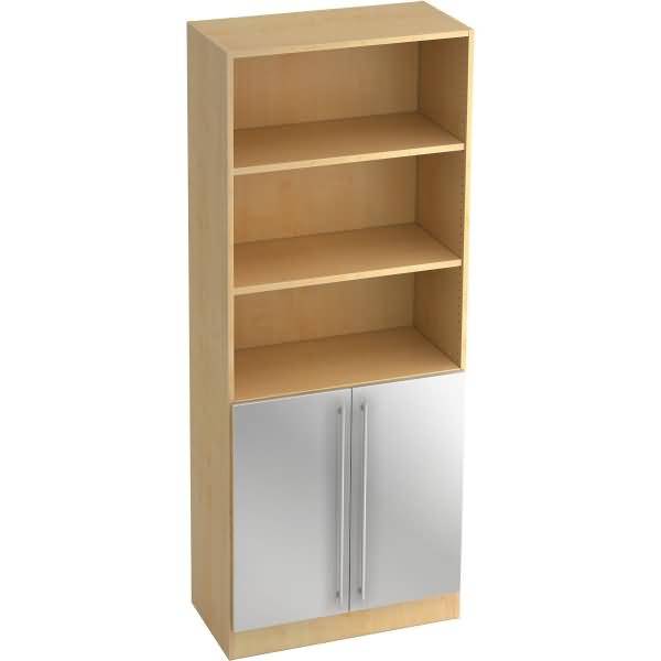 Regal 5 OH 80x42x200,4cm 2 Türen unten Sockelblende Griff RE Ahorn/Silber