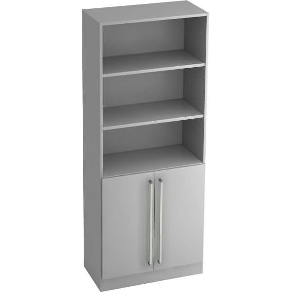 Regal 5 OH 80x42x200,4cm 2 Türen unten Sockelblende Griff CE Grau/Grau