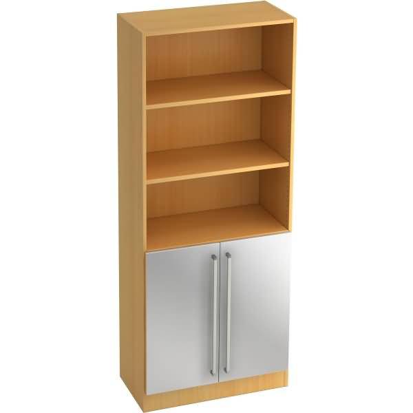 Regal 5 OH 80x42x200,4cm 2 Türen unten Sockelblende Griff CE Buche/Silber