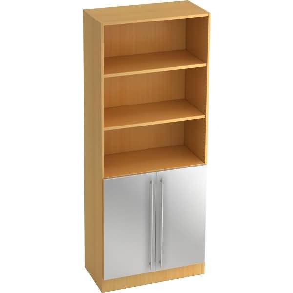 Regal 5 OH 80x42x200,4cm 2 Türen unten Sockelblende Griff RE Buche/Silber