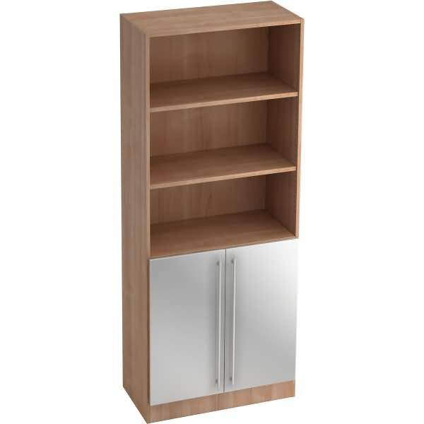Regal 5 OH 80x42x200,4cm 2 Türen unten Sockelblende Griff RE Nussbaum/Silber