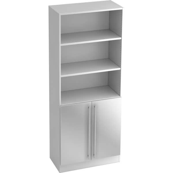 Regal 5 OH 80x42x200,4cm 2 Türen unten Sockelblende Griff RE Weiß/Silber
