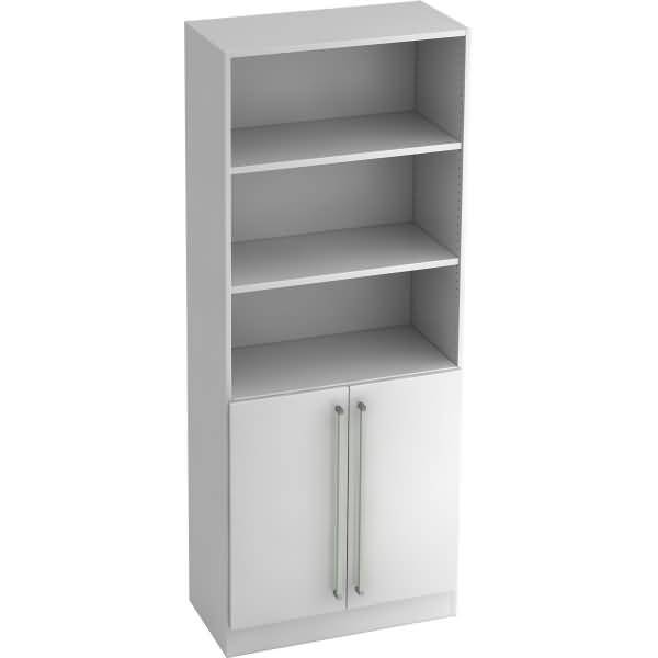Regal 5 OH 80x42x200,4cm 2 Türen unten Sockelblende Griff CE Weiß/Weiß