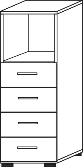 Schrank Teda-Z H1100xB400xT420mm lichtgrau/Beton 3 OH 4 Schubl.zerlegt