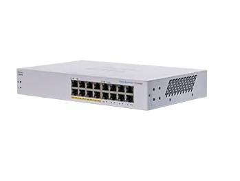 Vorderansicht eines Netzwerk-Switches mit mehreren Ethernet-Anschlüssen und Belüftungslöchern auf weißem Hintergrund.