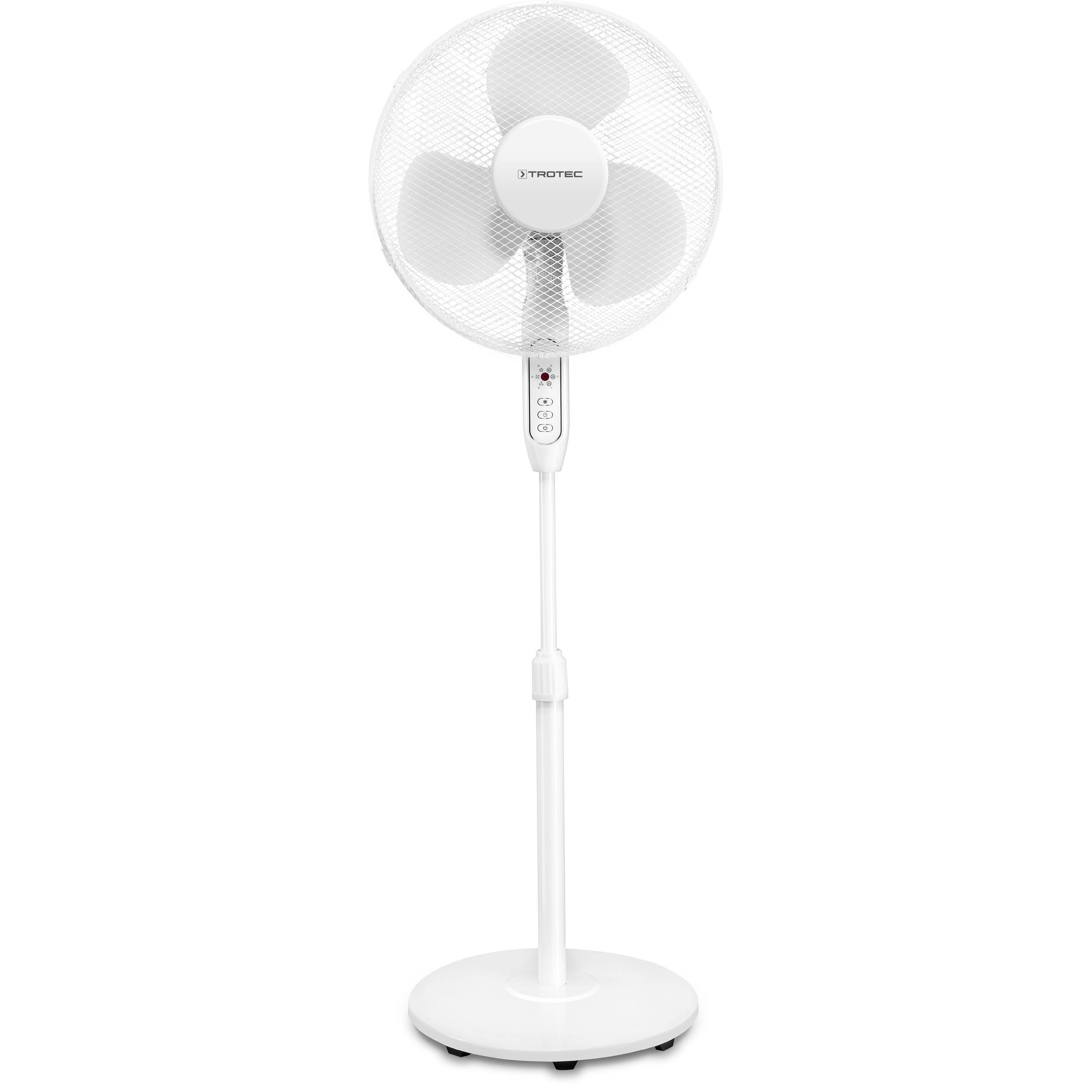 TROTEC Standventilator TVE 25 S, geräuscharmer Ventilator, 40 Watt, 3 Gebläsestufen, 80°-Oszillation, stufenlos höhenverstellbar bis 130 cm, Timer