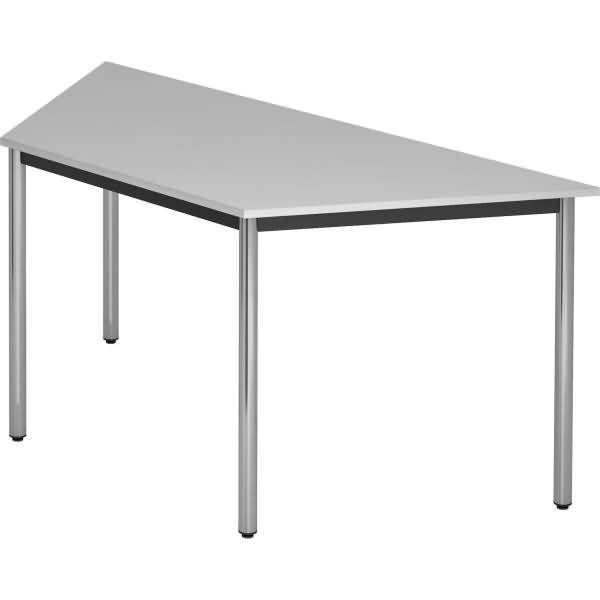 Trapeztisch Rundfuß 160x69cm Grau/Chrom