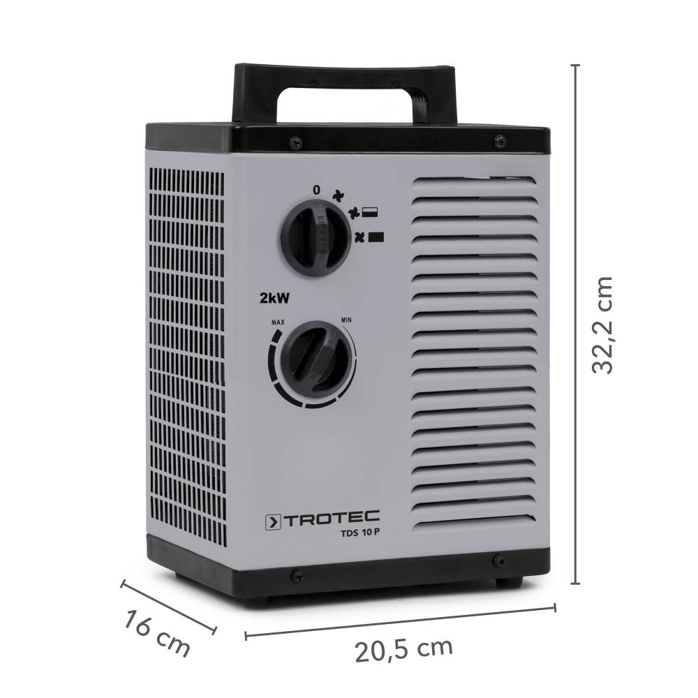 TROTEC Keramik Heizlüfter Elektroheizer TDS 10 P inkl. Mehrstufen-Temperaturregelung bis 2.000 Watt (2 kW) Bauheizer mit Thermostat