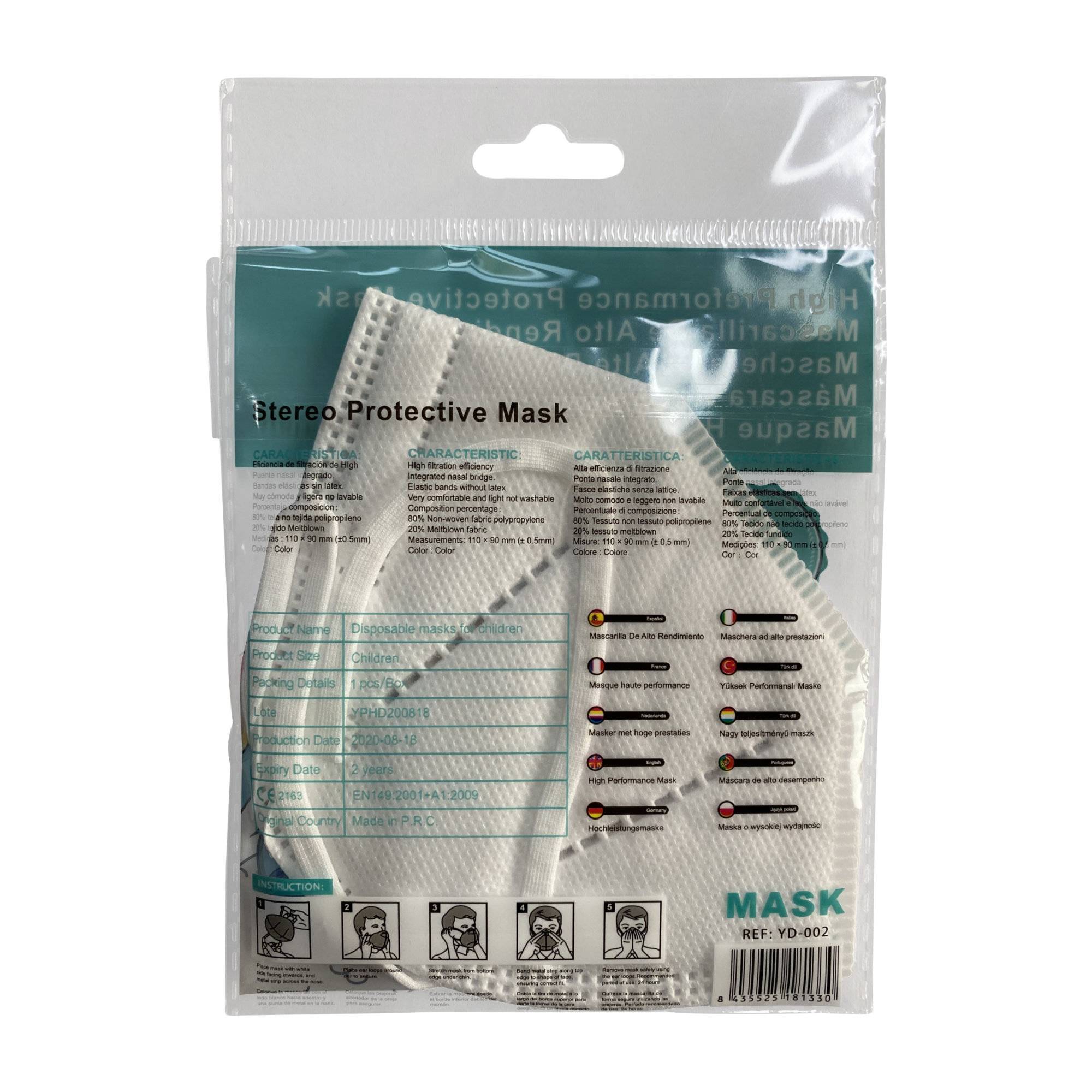 emissimo Atemschutzmaske Kids, Klasse FFP2 NR, ohne Ventil, EN 149 Faltmaske weiß (10er Pack)