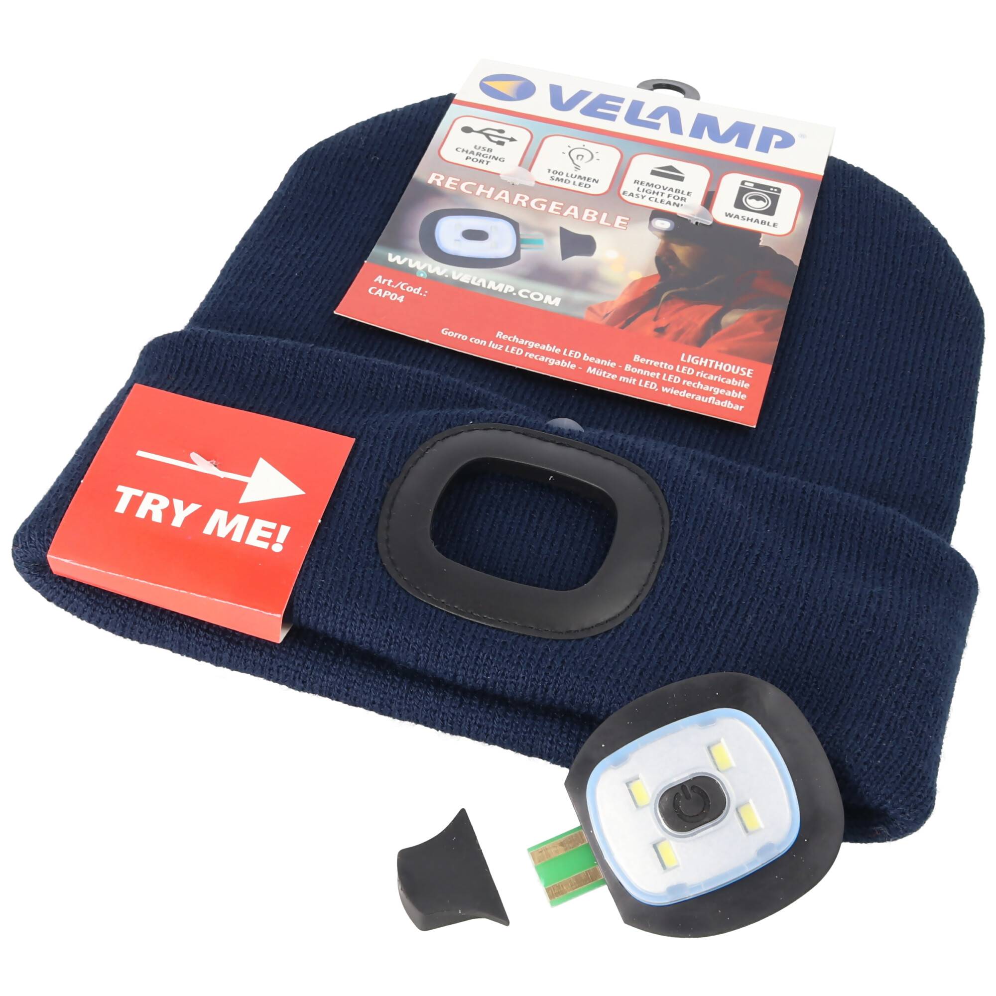 Mütze mit LED-Frontleuchte, Strickmütze mit LED-Licht ideal zum Joggen, Campen, Arbeiten, Spazieren etc., wiederaufladba