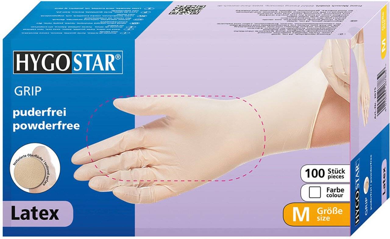 Hygostar Latexhandschuh GRIP, weiß, puderfrei, Größe M