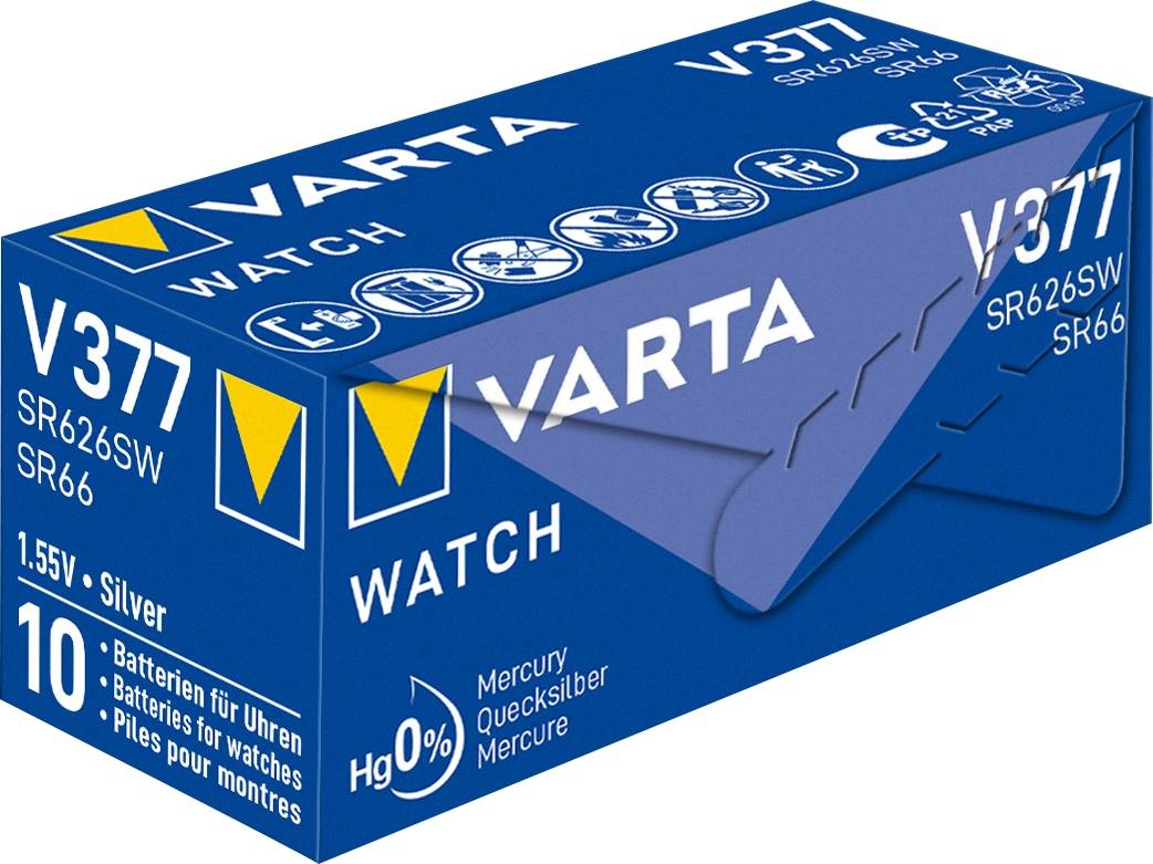 VARTA Knopfzelle Silver Oxide, 377 SR66, 1.55V, 10 Stück
