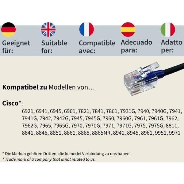 Headset-Anschlusskabel RJ geeignet für Cisco-Telefone