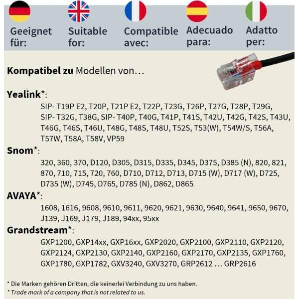 Headset-Anschlusskabel RJ geeignet für Yealink/Snom/Grandstream